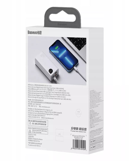 BASEUS išorinė baterija 10000mAh 30W 2x USB USB-C galinga greito įkrovimo baterija + laidas