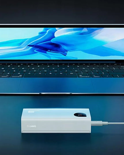 BASEUS išorinė baterija 10000mAh 30W 2x USB USB-C galinga greito įkrovimo baterija + laidas