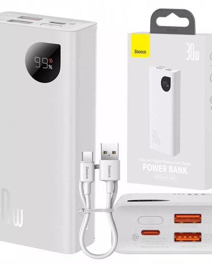 BASEUS išorinė baterija 10000mAh 30W 2x USB USB-C galinga greito įkrovimo baterija + laidas