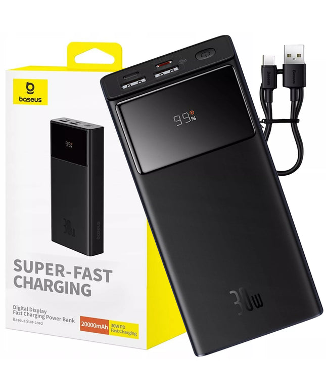 BASEUS išorinė baterija 20000 mAh 30W su greito įkrovimo USB-A USB-C jungtimis STAR LORD