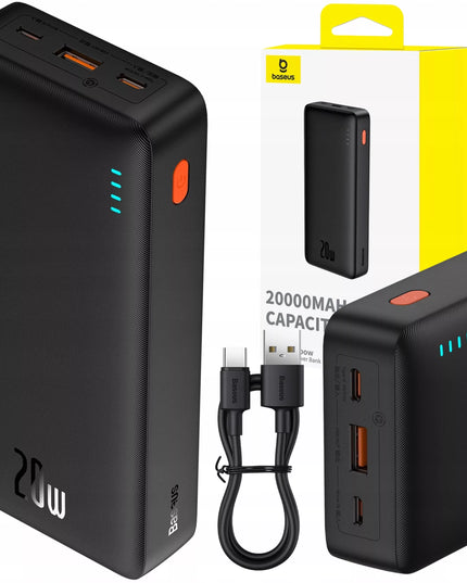 BASEUS išorinė baterija 20000mAh 20W su greitu įkrovimu USB-C USB-A ir laidu