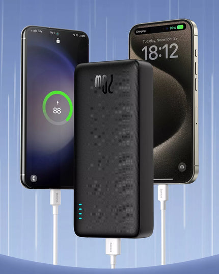 BASEUS išorinė baterija 20000mAh 20W su greitu įkrovimu USB-C USB-A ir laidu