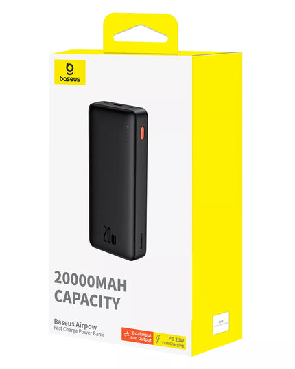 BASEUS išorinė baterija 20000mAh 20W su greitu įkrovimu USB-C USB-A ir laidu