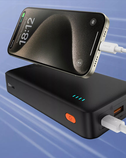 BASEUS išorinė baterija 20000mAh 20W su greitu įkrovimu USB-C USB-A ir laidu