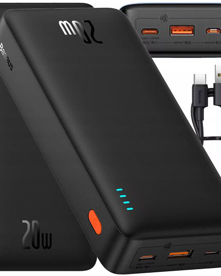 BASEUS išorinė baterija 20000mAh 20W su greitu įkrovimu USB-C USB-A ir laidu