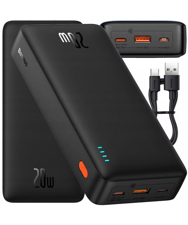 BASEUS išorinė baterija 20000mAh 20W su greitu įkrovimu USB-C USB-A ir laidu