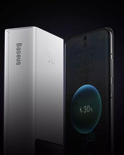 BASEUS išorinė baterija 30000 mAh USB-C PD 22.5W galinga, greita ir saugi su laidu