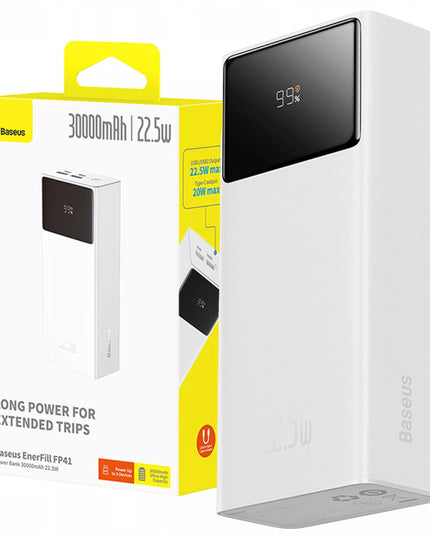 BASEUS išorinė baterija 30000 mAh USB-C PD 22.5W galinga, greita ir saugi su laidu