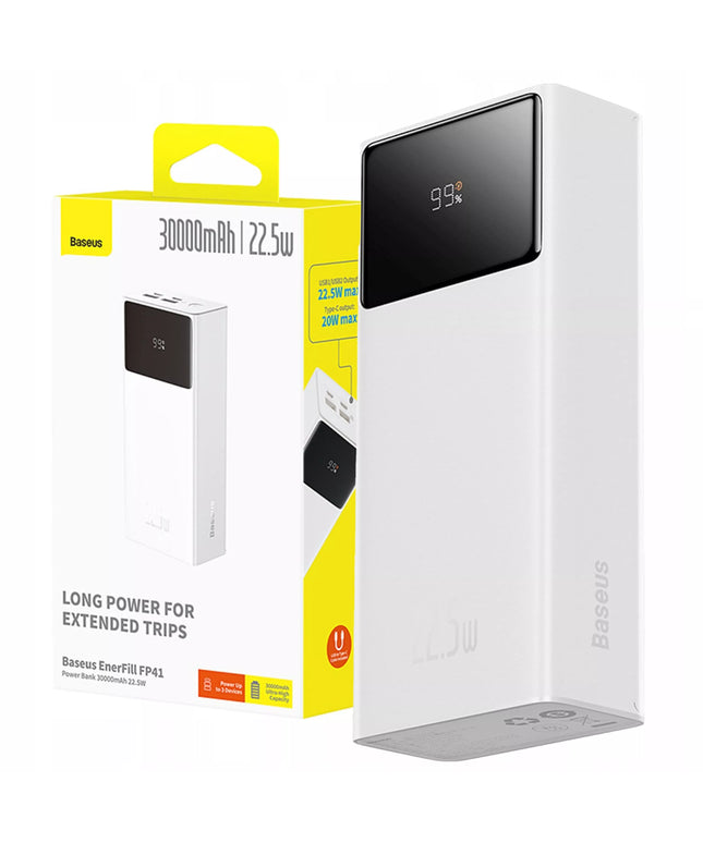 BASEUS išorinė baterija 30000 mAh USB-C PD 22.5W galinga, greita ir saugi su laidu