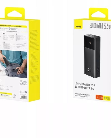 BASEUS galingas, greitas ir talpus 30000 mAh išorinis akumuliatorius, USB-C PD 22.5 W, saugus