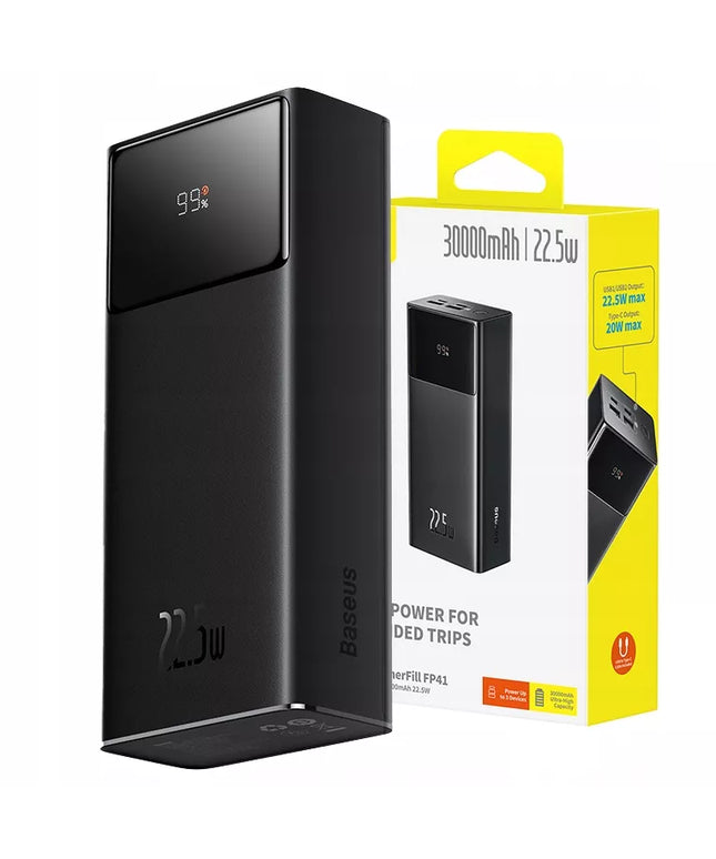 BASEUS galingas, greitas ir talpus 30000 mAh išorinis akumuliatorius, USB-C PD 22.5 W, saugus