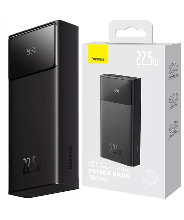 BASEUS išorinė baterija (power bank) 20000mAh 22.5W su laidu, greitas įkrovimas (Quick Charge, PD)