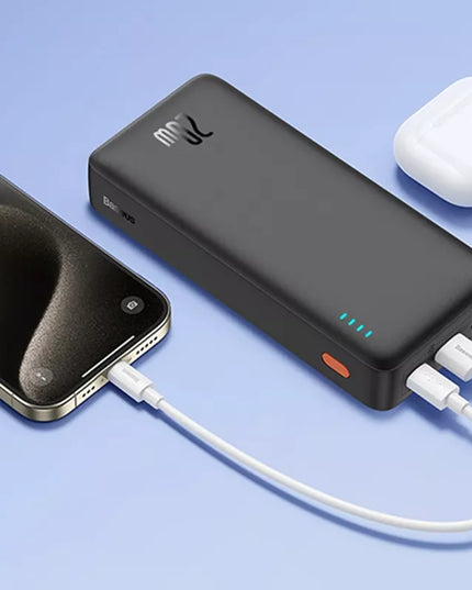 BASEUS išorinė baterija su greitu įkrovimu 20000mAh 20W USB-C USB-A su laidu