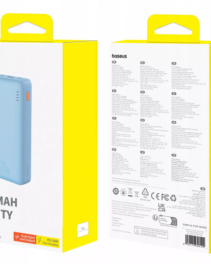 BASEUS išorinė baterija (power bank) su greitu įkrovimu 20000mAh 20W USB-C USB-A su laidu