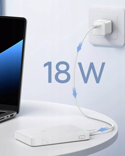 BASEUS išorinė baterija 10000 mAh 22,5W greitas įkrovimas USB-C USB-A PD QC su integruotu laidu