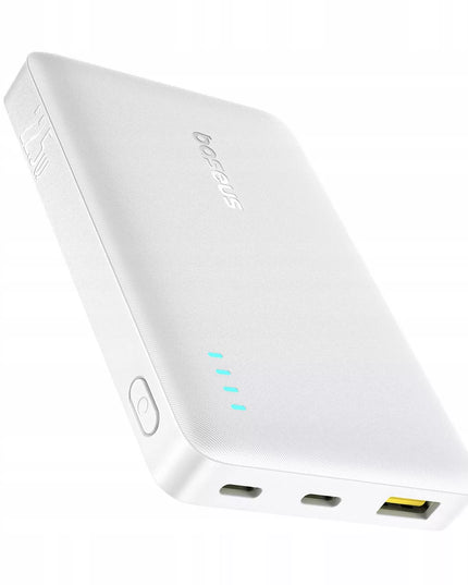 BASEUS išorinė baterija 10000 mAh 22,5W greitas įkrovimas USB-C USB-A PD QC su integruotu laidu