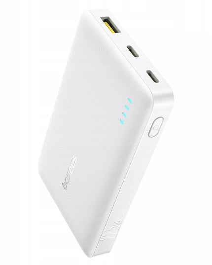 BASEUS išorinė baterija 10000 mAh 22,5W greitas įkrovimas USB-C USB-A PD QC su integruotu laidu