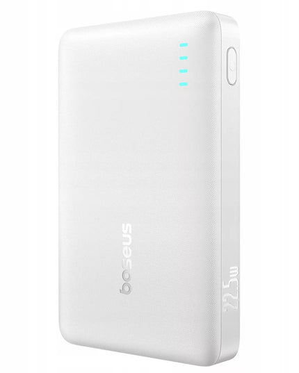 BASEUS išorinė baterija 10000 mAh 22,5W greitas įkrovimas USB-C USB-A PD QC su integruotu laidu