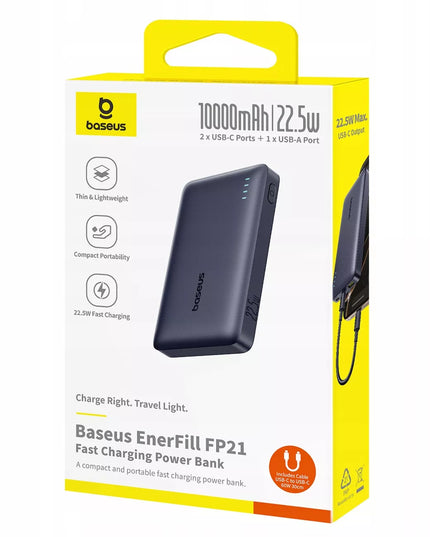 BASEUS išorinė baterija 10000 mAh 22,5W su greitu įkrovimu USB-C USB-A PD QC