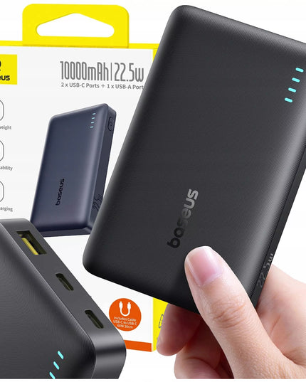BASEUS išorinė baterija 10000 mAh 22,5W su greitu įkrovimu USB-C USB-A PD QC
