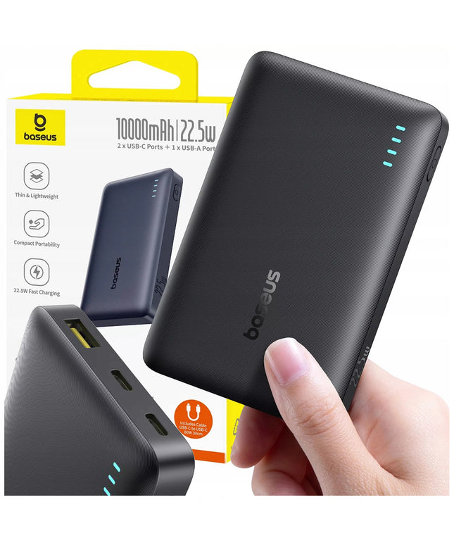 BASEUS išorinė baterija 10000 mAh 22,5W su greitu įkrovimu USB-C USB-A PD QC