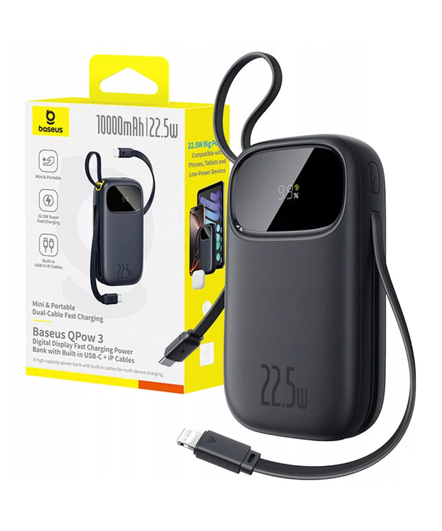BASEUS išorinė baterija 10000 mAh USB-C USB-A LIGHTNING 22.5W