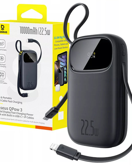 BASEUS išorinė baterija 10000 mAh USB-C USB-A LIGHTNING 22.5W