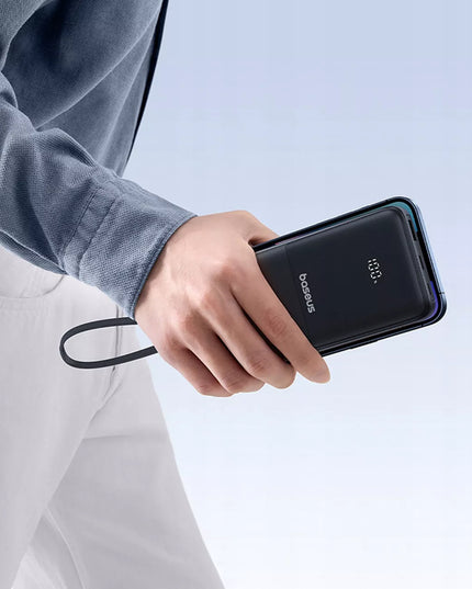 BASEUS išorinė baterija 10000mAh 22.5W USB-C USB-A su įmontuotais USB-C ir Lightning kabeliais