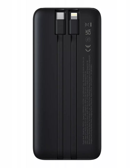 BASEUS išorinė baterija 10000mAh 22.5W USB-C USB-A su įmontuotais USB-C ir Lightning kabeliais