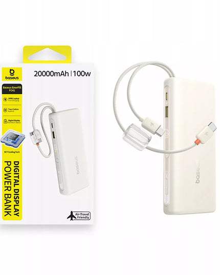 BASEUS išorinė baterija 20000 mAh 100W su integruotais USB-C laidais iki 4 įrenginių