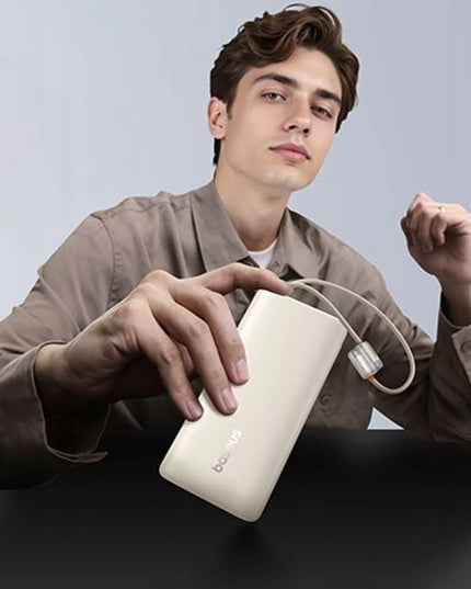 BASEUS išorinė baterija 20000 mAh 100W su integruotais USB-C laidais iki 4 įrenginių