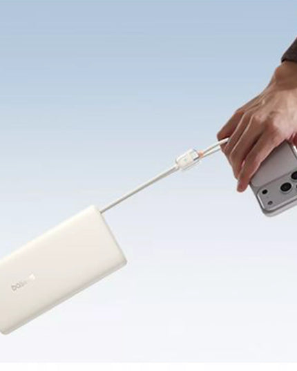 BASEUS išorinė baterija 20000 mAh 100W su integruotais USB-C laidais iki 4 įrenginių