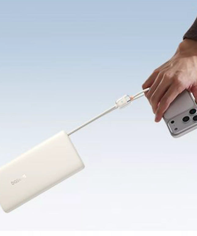 BASEUS išorinė baterija 20000 mAh 100W su integruotais USB-C laidais iki 4 įrenginių