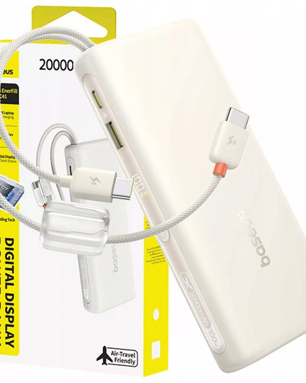 BASEUS išorinė baterija 20000 mAh 100W su integruotais USB-C laidais iki 4 įrenginių