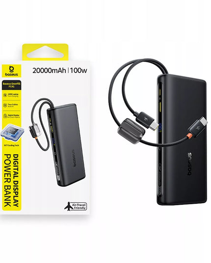 BASEUS išorinė baterija 20000mAh 100W USB-C USB-A su laidais 2x USB-C greitas įkrovimas