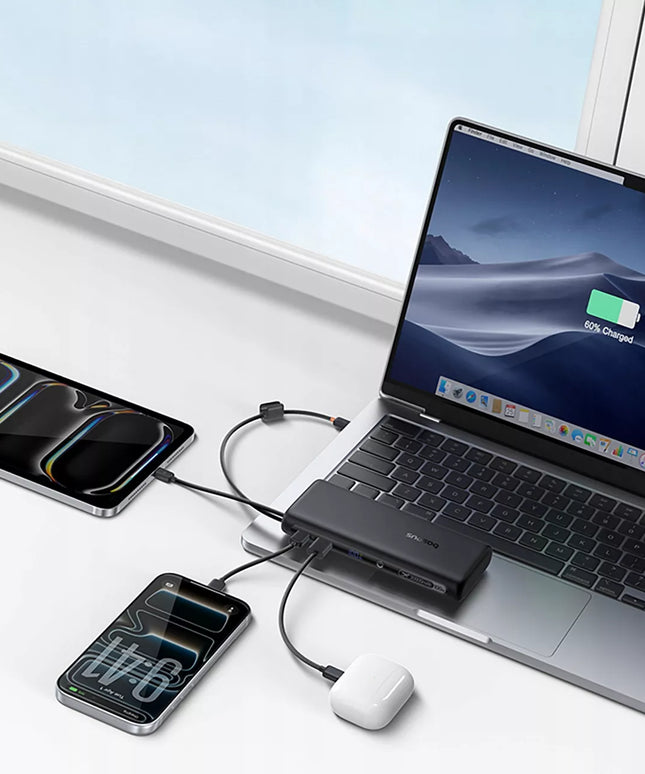 BASEUS išorinė baterija 20000mAh 100W USB-C USB-A su laidais 2x USB-C greitas įkrovimas