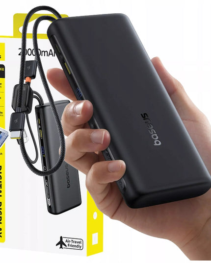 BASEUS išorinė baterija 20000mAh 100W USB-C USB-A su laidais 2x USB-C greitas įkrovimas