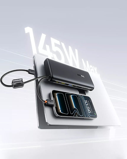 BASEUS išorinė baterija 25000 mAh 145W QC 2x USB-C USB-A PD nešiojamam kompiuteriui ir telefonui