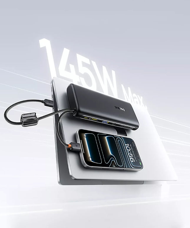 BASEUS išorinė baterija 25000 mAh 145W QC 2x USB-C USB-A PD nešiojamam kompiuteriui ir telefonui