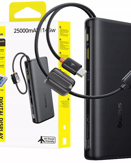 BASEUS išorinė baterija 25000 mAh 145W QC 2x USB-C USB-A PD nešiojamam kompiuteriui ir telefonui