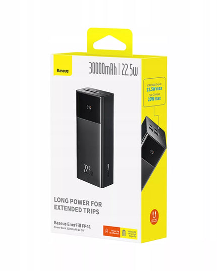 BASEUS išorinė baterija 30000 mAh USB-C PD 22.5W galinga greita saugi su laidu