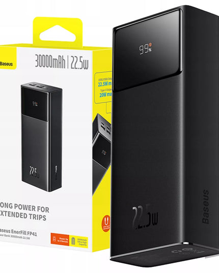 BASEUS išorinė baterija 30000 mAh USB-C PD 22.5W galinga greita saugi su laidu