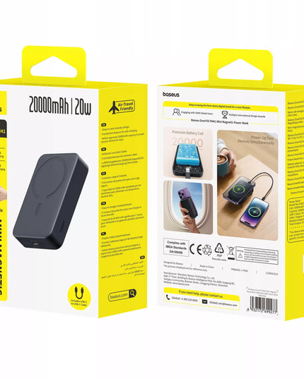 BASEUS magnetinis išorinis akumuliatorius (powerbank) 20000 mAh, belaidis įkrovimas 15W, USB-C