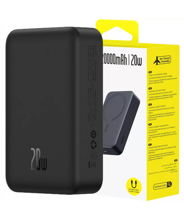 BASEUS magnetinis išorinis akumuliatorius (powerbank) 20000 mAh, belaidis įkrovimas 15W, USB-C