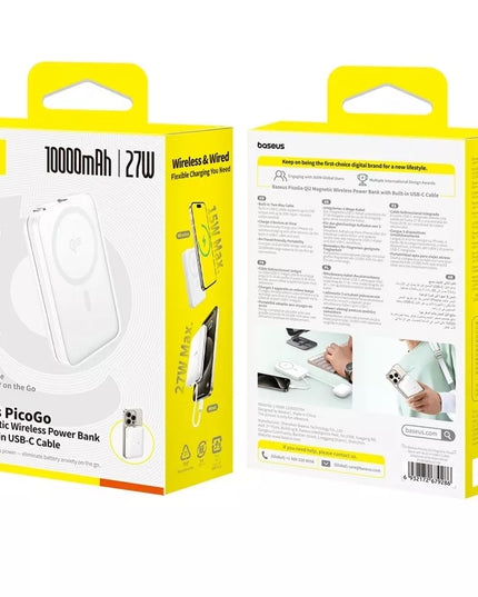 BASEUS magnetinis „Powerbank“ QI2 10000mAh 27W USB-C su integruotu greitojo įkrovimo laidu