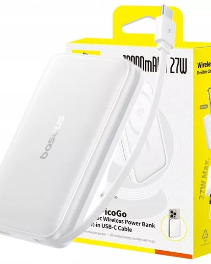 BASEUS magnetinis „Powerbank“ QI2 10000mAh 27W USB-C su integruotu greitojo įkrovimo laidu