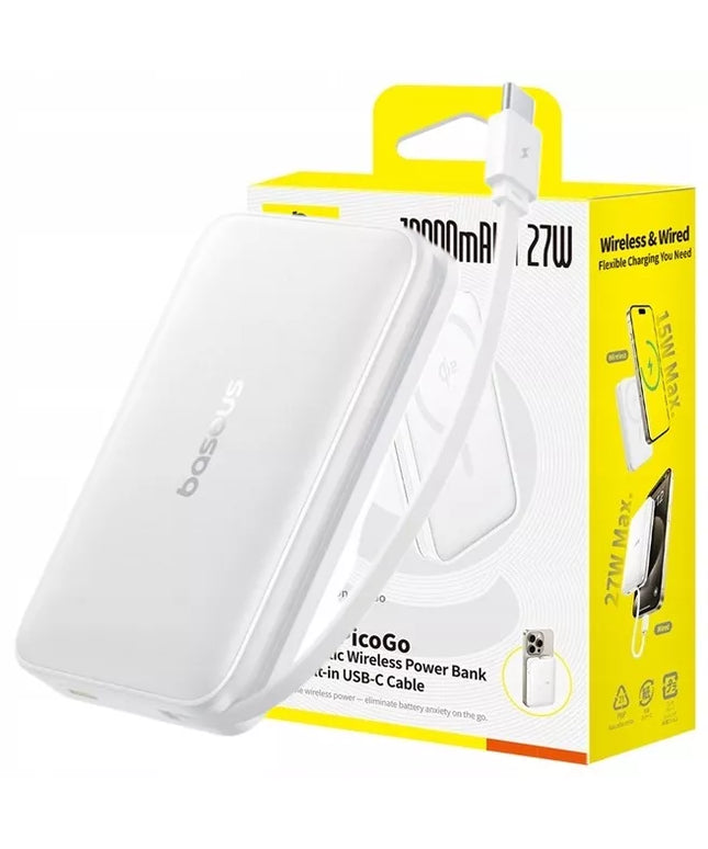 BASEUS magnetinis „Powerbank“ QI2 10000mAh 27W USB-C su integruotu greitojo įkrovimo laidu