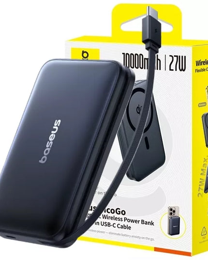 BASEUS magnetinis maitinimo blokas QI2 10000 mAh 27 W USB-C su integruotu greitojo įkrovimo laidu