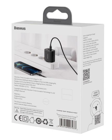 BASEUS Greitas įkroviklis telefonui USB C 20W Universalus QC 3A