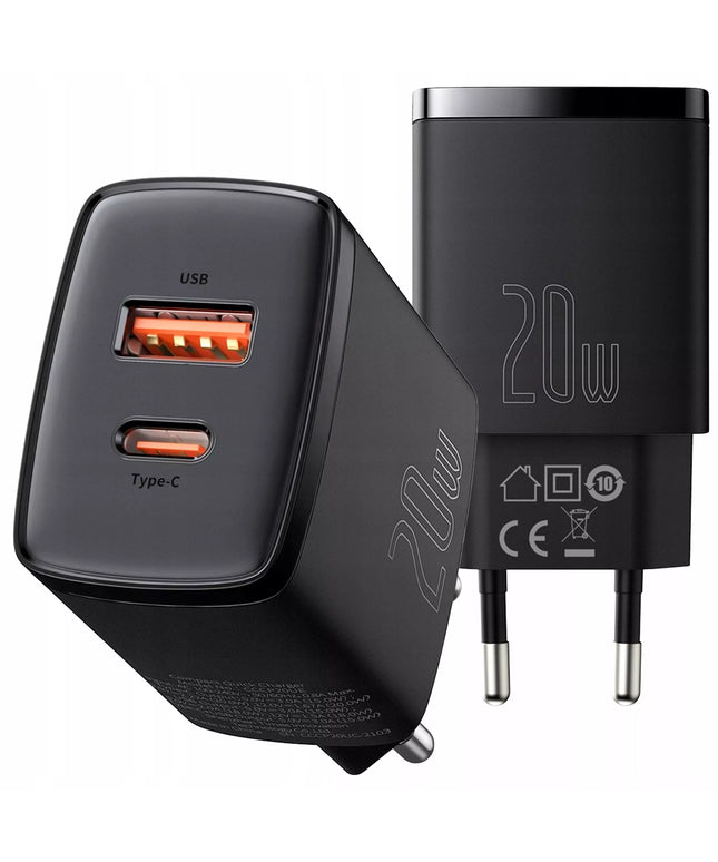 BASEUS greitas telefono įkroviklis USB USB-C 20W universalus QC maitinimo blokas 3A